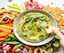 Hummus with Pistachio Sauce with bread & olive oil