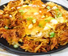 Two eggs any style & 2 chicken patties with hash brown or home fries & toast